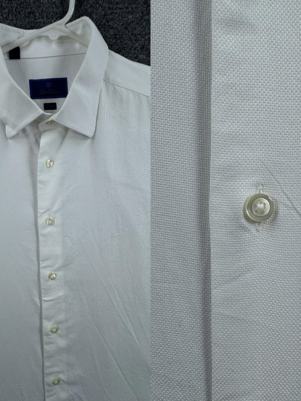 David Donahue Button-Down Trim 18.5 34/35 White Office Shirt Cotton Men Solid